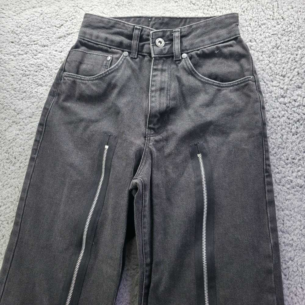 The Ragged Priest Black Zipper Front Wide Leg Jeans High Waisted Size 24